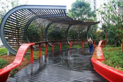 上海虹橋南豐城不銹鋼吧臺+廊架雕塑