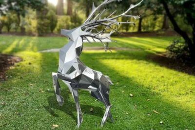 不銹鋼幾何切面鏡面鹿雕塑