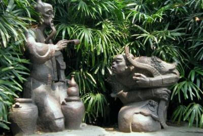 天臺(tái)市政園林寓言故事《熟能生巧》銅雕塑